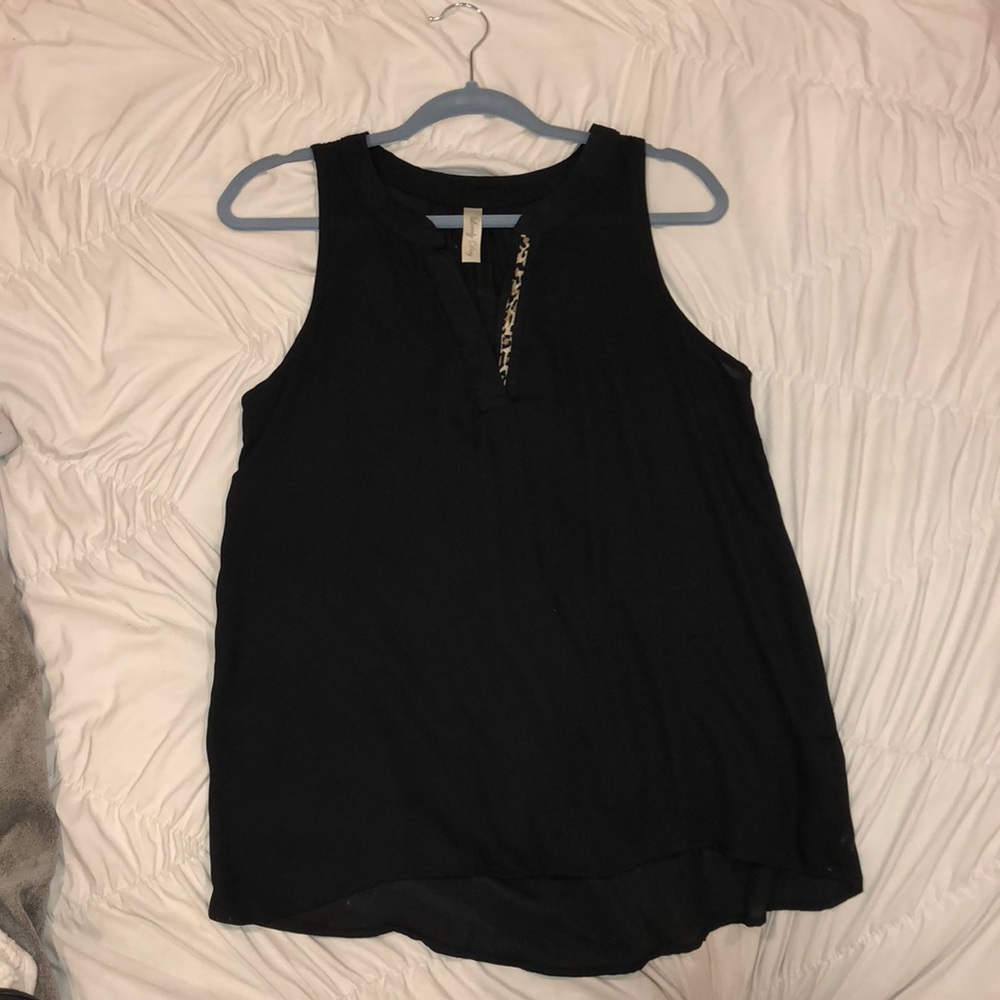 Black chiffon tank top with cheetah print on neck